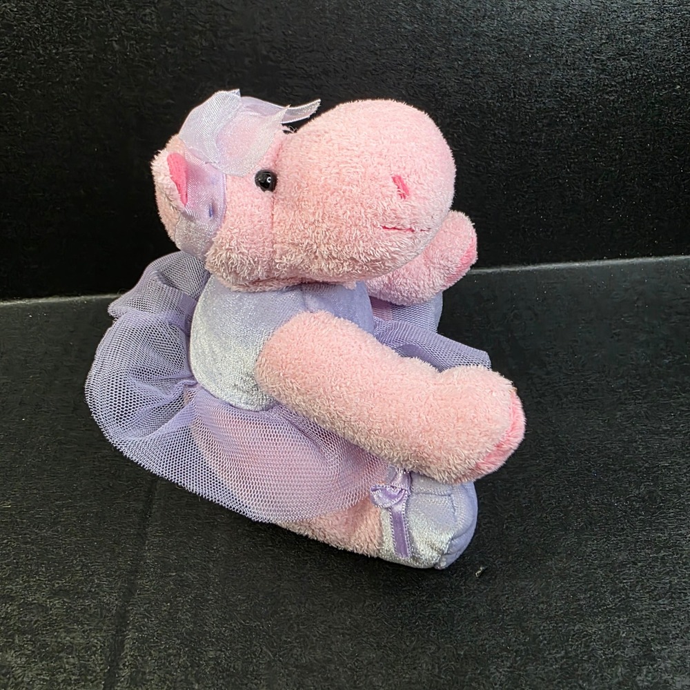 Russ Berrie Dancing Darly Pink Hippo Ballerina 6" Plush Purple Tutu 35035